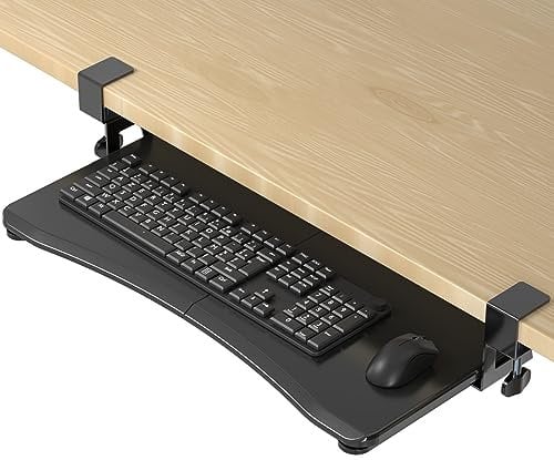 suptek Keyboard Tray Under Desk Pull Out with C Clamp Mount, Computer Keyboard & Mouse Tray, 650 (760 Including Clamps) x 300mm Slide-Out Platform Computer Drawer for Typing, Black, DSF1