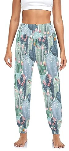Anantty Damen Yogahose Tropischer Kaktus Haremshose Dance Hosen Harem Yoga Pilates Hosen