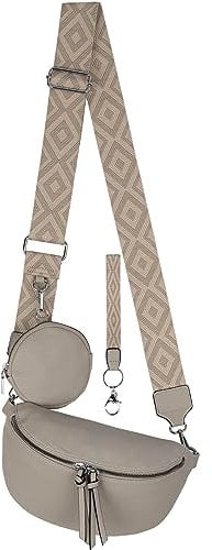 Bauchtasche Umhängetasche Crossbody-Bag Hüfttasche Kunstleder Italy-Design (L.Grey)