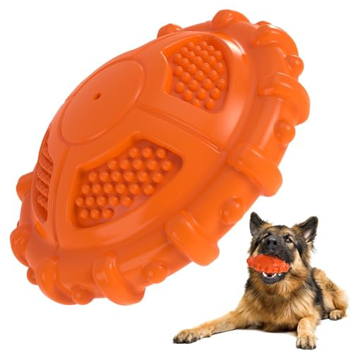 MASBRILL Hundespielzeug Unzerstörbar für Kleine Mitte Große Hunde, Quietschendes Interaktives Hunde Spielzeug Unkaputtbar Zahnpflege Kauspielzeug Robuste Naturkautschuk Dog Toy für Langeweile, Orange