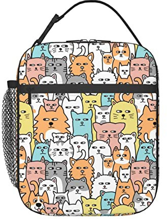 Aotximlat 3D Suspicious Meow bedruckte Lunch-Taschen wiederverwendbare Kühltasche warme Tragetasche Lunchbox tragbare Schnalle Thermo-Picknick-Taschen für Kinder Erwachsene Schule Arbeit