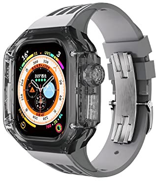 ONECMN 49MM Ultra Case+Sport Watch Strap para Apple Watch Ultra Luxury Modificación Kit Transparente Case For Iwatch Series Silicone Band, 49mm, Agate