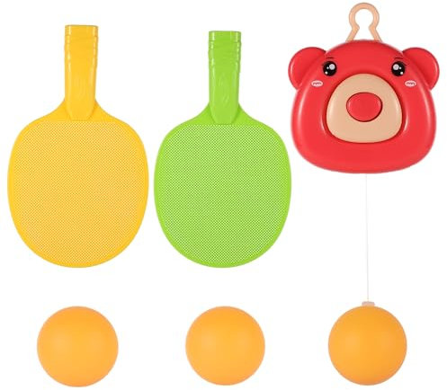Hanging Table Tennis Trainer Set, Bear Shape Indoor Ping Pong Trainer Adjustable Door Pang Game Table Tennis Exerciser Self Training Device Sparring for Children Adults