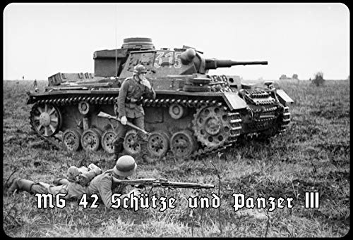 Ontrada Blechschild 12x18cm gewölbt Historisch MG 42 Schütze und Panzer III Deutschland Schild