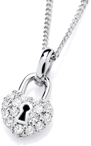Old English Jewellers 925 Sterling Silver Cubic Zirconia Small Padlock Pendant Necklace + 16 18 20 inch Chain