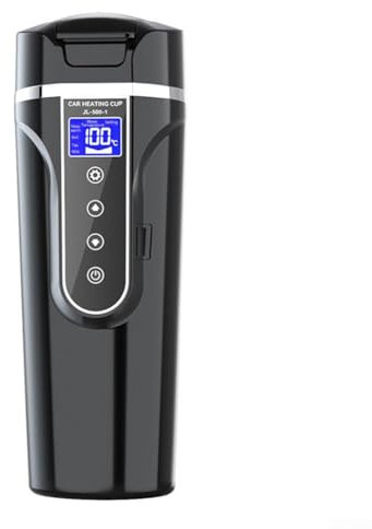 Bollitore elettrico da viaggio per auto e auto, tazza riscaldante, 12 V/24 V, con controllo della temperatura, in acciaio, portatile (nero)