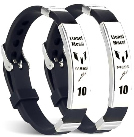 GWAWG Messi10 Fußballstern-Armband - 2 Stück Edelstahl Silikon Sport-Trend-Armband - Personalisierbares Fußball-Fan-Schmuck Geschenk