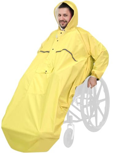 ANYOO Wasserdichte Rollstuhl Poncho Abdeckung mit Ärmeln, Leichter Regenponcho Cape Shield mit Gummibändern bietet Trockenschutz für Rollstühle, Gelb, Einheitsgröße