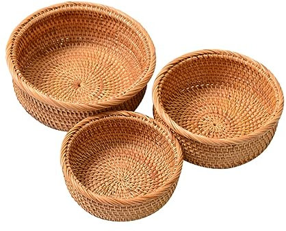 DIKACA 1 Juego 3 Piezas bandejas de comida plato de dulces de fiesta cestas de almacenamiento organizador de escritorio cesta de mimbre imitado Caja de almacenaje Vietnam Bambú
