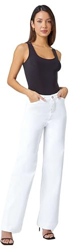 Roman Originals Wide Leg Jeans for Women UK Ladies Denim Trousers Palazzo Pants Jeggings Stretchy Cotton Summer Winter Smart Office Work Party Flattering Bottoms - White - Size 16