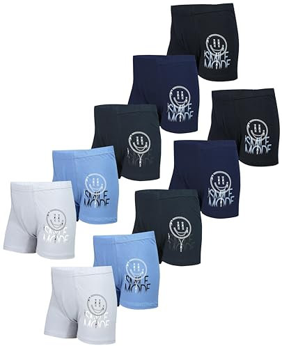 TupTam Boxershorts – Kinder Boxershorts Unterwäsche, Unterhosen im 10er oder 5er Pack, Farbe: 10er Pack Smile Mode Dunkelblau Schwarz Anthrazit, Größe: 104-110