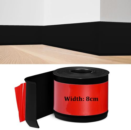 Plinthe Souple Autoadhésive, Plinthe Adhesive en PVC, 5M Noir Plinthe Cuisine, 8cm de Large, Bande Décorative Flexible, Plinthe Autoadhésive pour Cuisines, Salles de Bains et Salons