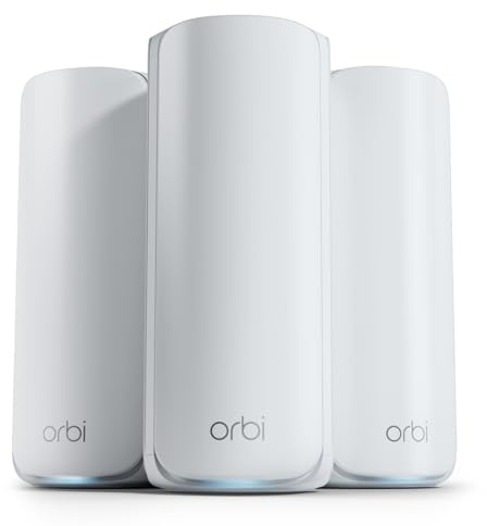NETGEAR Orbi 770 Series Tri-Band WiFi 7 Mesh Network System (RBE773) - Router + 2 Satellite Extenders, Security Features, Up to 11Gbps, Covers up to 8,000 sq. ft., 100 Devices, 2.5 Gig Internet Port