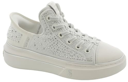 Skechers Damen Snoop One Rhine-Stoned Sneaker, White Rhinestone Canvas, 40 EU