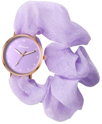 JewelryWe Damenuhr Elastisch Haarband Uhr: Damen Analog Quarz Armbanduhr Frauen Mädchen ultradünne multifunktionale Haargummi Uhr mit Lila Zugarmband elastischem Band Geschenk
