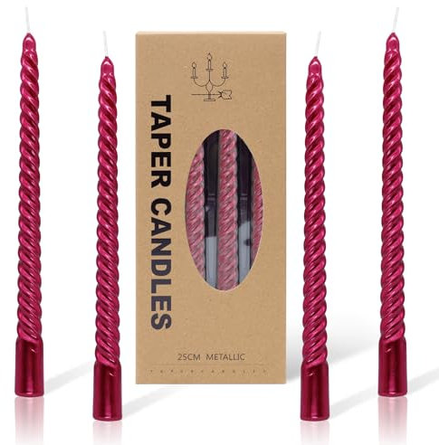 Spiralkerzen, Gedrehte Dinnerkerzen, Tropffrei Brenndauer 6 Stunden Kerzen Geeignet für Kerzenständer Tischdekoration, Urlaub Dekoration Party Dekoration 4 Stück (Rot)