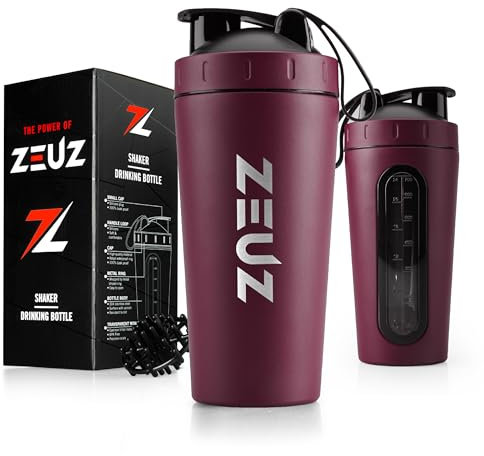ZEUZ® Tasse à Shake en acier inoxydable de qualité supérieure – Shake Tasse - Sans BPA - 700 ml (Rouge bordeaux)