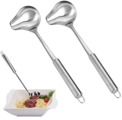 2 Stück Soßenlöffel,Soßenkelle,Edelstahl Saucenlöffel,Schöpfkelle Klein,Saucenkelle mit Ausgießer 20cm,Zur Ausgabe von Ketchup, Schwarzer Pfeffersauce,Soßen,Suppen und mehr