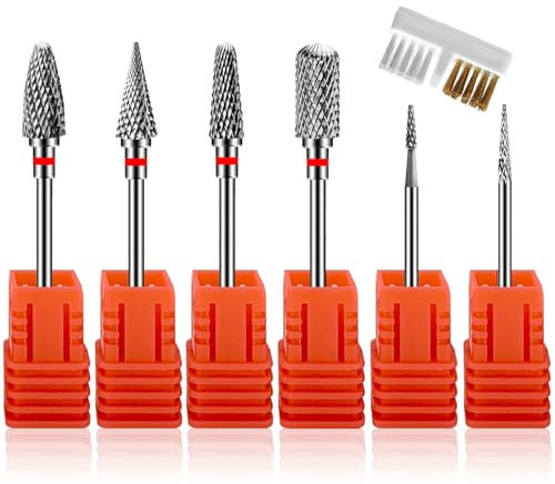 7 Pièces Embout Ponceuse Ongles en Carbure de Tungstène,3/32 Pouces Forets à Ongles Professionnelle Grain Moyen Éliminer Gel Acrylique Cuticule (Style 2)