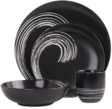 lesulety Juego de vajilla 8 Personas Juego de vajilla Negra Juego de vajilla de cerámica Juego de vajilla de Porcelana 4 Personas Juego de vajilla Moderno Juego de vajilla de gres,Negro,1 Set