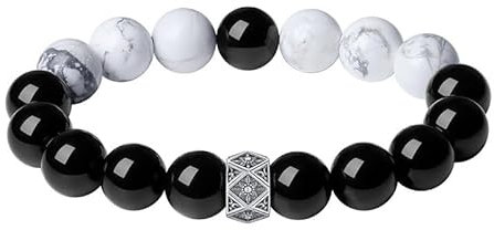 PAJKMYT Bracelet en Argent Pur pour Hommes, Cordon élastique, Tai Chi de Style Chinois, Perles de Transfert, Bracelet Vieilli Noir et Blanc (18-20cm)