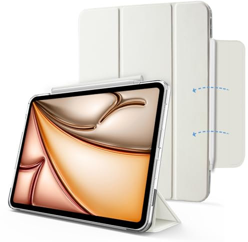 Mcku Bear für iPad Air 11 Hülle 2024/2025 M3/2, iPad Air5 Hülle 2022 10,9 Zoll,2020 iPad Air4. Generation hülle mit Stifthalter,Transparent Klar Hartschalen Rückseite,Gebrochenes Weiß