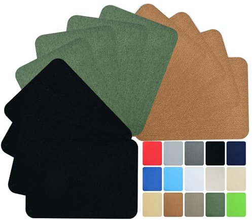 WILDREEDS Premium Quality Fabric Iron on Repair Patches 100% Cotton Iron on Patches for Clothing Inside & Outside Strongest Glue 3 by 4-1/4 (7.5 cm x 10.5 cm)-Black/Camel/Army Green