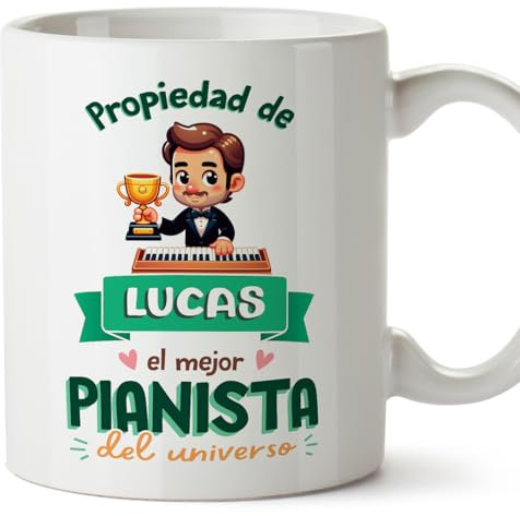 MUGFFINS Tazas Personalizadas para PIANISTA hombre - En Español - Propiedad de - 11 oz / 330 ml - Regalo Personalizable original y divertido