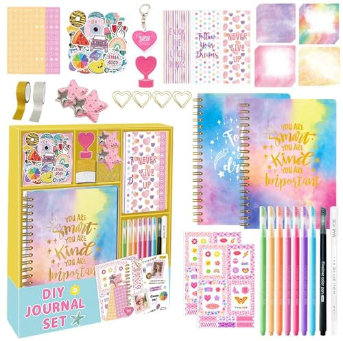 Ruhnjyg DI-Y Journal Set – Kreatives Scrapbook- Und Journaling-Set Für Mädchen, Scrapbook-Tagebuch-Set Mit Cartoon-Rosa, Kunst- Und Bastelsets Für Reiseerlebnisse Von Kindern