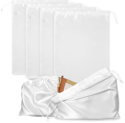 Yuanchu 4 Stück Staubbeutel Handtaschen, Seide staubdichte Kordelzugbeutel 40x30cm Aufbewahrungsbeutel Weiß Staubschutz Schuhtasche für Schutz von Handtaschen Geldbörsen Schuhen Stiefeln Rucksäcken