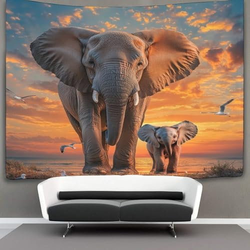 kaiyun Elefant Wandteppich Wandtuch Wandbehang Tapestry Tapisserie Wanddekoration Sonnenuntergang Wandkunst Wandtücher 100cmx150cm