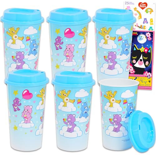 Care Bears Travel Cup Set - Bundle with 6 Tumblers with Lids Plus Stickers and More | Travel Mug Party Favors for Girls, Teens, Adults