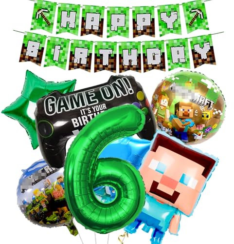 6th Birthday Decorations, Happy Birthday Balloons Banner Foil Balloons for Boy Party Supplies Gaming Theme Party Supplies Decoration (5th) (6th)