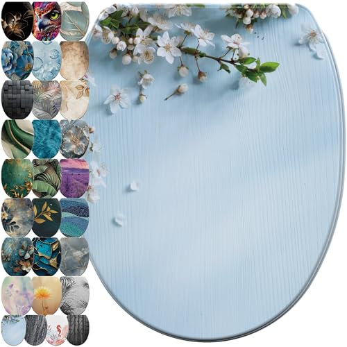 Sanilo WC Sitz mit Absenkautomatik & Schnellverschluss, Toilettendeckel per Knopfdruck abnehmbar, einfache Montage von oben (Sakura)