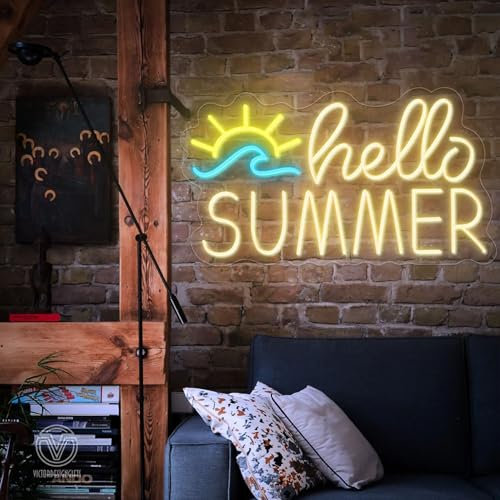 Xusdamyj Hallo Sommer Neonschild, Sommerpalme LED-Schilder Partydeko Partystimmung Raumdeko
