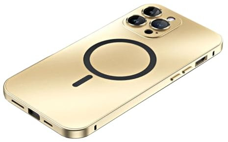 YAOZOCASE Schutzhülle für iPhone, kompatibel mit MagSafe, magnetischer Luxus-Aluminium-Metallrahmen, Fallschutz in Militärqualität, stoßfeste Handyhülle (Gold, iPhone 12)