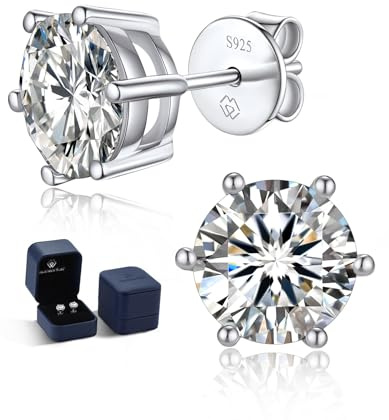 MomentWish Ohrstecker Silber 925, 3 Karat/7.5 mm Moissanite Diamant Ohrringe Damen Echt Hypoallergene Stecker Schmuck Geschenk für Damen-6 Prong