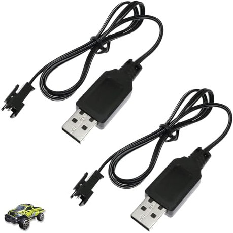 2 Pièces Chargeur Batterie 3.7V USB, Câbles de Charge avec SM-2P RC NI-MH pour Piles Li-ION/LiPo, Indicateur LED Intelligent, Protection Intégrée, Compatible Voiture, Bateau, Avion Télécommandé