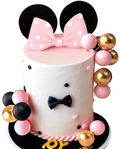 LaVenty Maus Kuchen Topper rosa Bogen Ohren Kuchen Dekorationen für Mädchen Geburtstag Babyshower Party Supplies