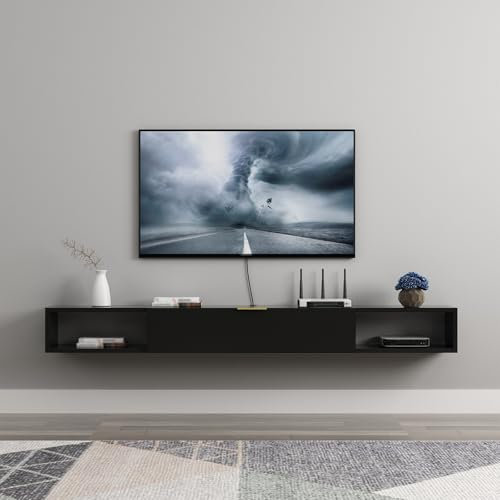 Mobile TV sospeso Moderno da Parete Nero con cassetti - Elegante consolle multimediale e Centro di intrattenimento, 120x20x18, ripiano in Legno salvaspazio per riporre Gli Oggetti in casa.