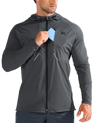 BROKIG Mens Aerolight Running Jacket Gym Windproof Hoodies Lightweight | Lightweight Sports Tracksuit Top Windbreaker Coat Hooded Zip Up Reflective Cycling Track Jackets Training Dry Slim Stretch