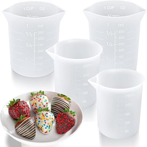 4 Stück Silikon mit Skala Set,Messbecher Klein Silikon Messbecher Gießpulver Antihaft Mischbecher für Flüssigseife, Waschflüssigkeit Reinigen, Silikonbecher für DIY-Bastel-Epoxidgussformen