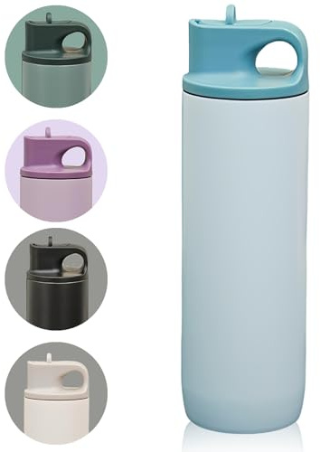Insulated Water Bottle with Detachable Straw, 550ml Leak-Proof Stainless Steel Vacuum Coffee Flask, BPA-Free Keeps 12H Hot/24H Cold, with Integrated Handle for Gym Sport& Travel (Blue)