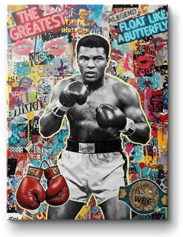 Muhammad Ali Poster, Pop Art Leinwand Bild, Boxen Sport Wandbild, Graffiti Kunstdruck, Wanddeko Wohnzimmer Schlafzimmer Flur, Geschenk Gym Fitnessstudio, moderne Kunst