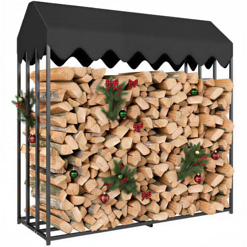 Outsunny Range Bûches Extérieur en Acier 1,9 m³ 186 x 70 x 185 cm Noir | Grande Capacité, Étagère à Bûches, Abri Bois de Chauffage, Housse de Protection 600D Oxford
