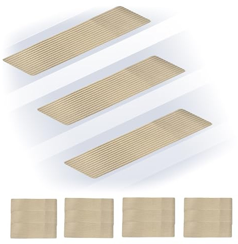 Relaxdays Stufenmatten 16er Set, rechteckige Treppenstufenmatten, 65 x 20 cm, selbsthaftende Treppenteppiche, beige