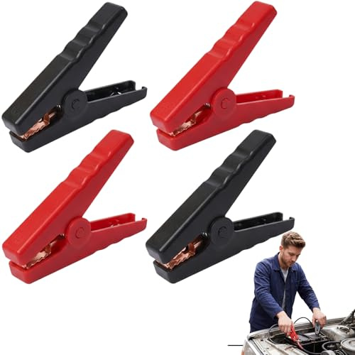 4PCS Crocodile Clips, Heavy Duty Crocodile Clamps, Crocodile Clips Electrical 12V, Car Battery Charger Clamps for Automotive Jump Starting Vehicles Boats and More(Red, Black)