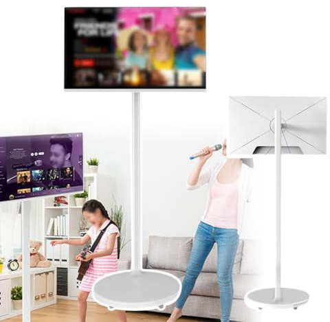 PPLDABNK Portable TV Stand On Wheels – 360° Rotating Stand, 4+32GB Storage, 10-Point Touch Control, Supports Unlimited App Downloads | For Watching Videos, Working & Screen Mirroring(24in)