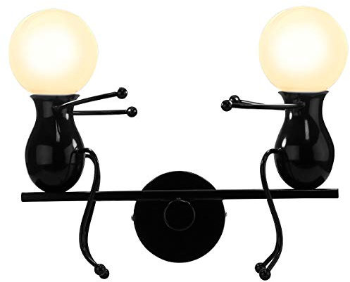 KAWELL Humanoid Kreative Wandleuchte Moderne Wandlampe LED Einfache Kerze Wandleuchte Art Deco Max 60W E27 Basis Eisen Halter für Schlafzimmer, Wohnzimmer, Treppe, Flur, Restaurant, Küche, Schwarz