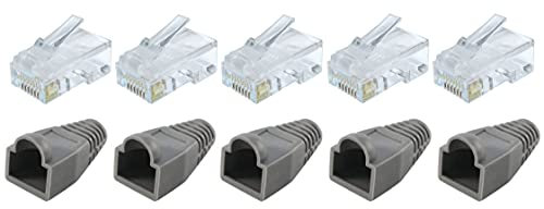 rhinocables RJ45 Cat5e Ends and Boots Crimp Plug End for NETWORK Cable make your own ethernet lead Boots & Ends '10 Pack (5 of each)'